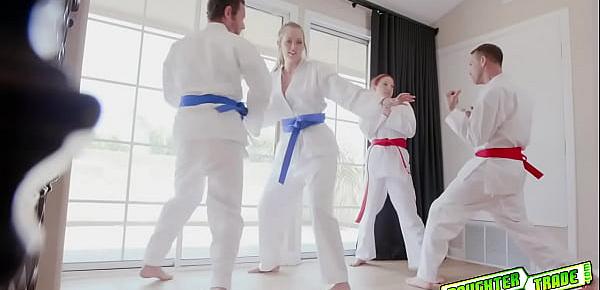  Beautiful teen learning martial arts but ends up fucking each other dads